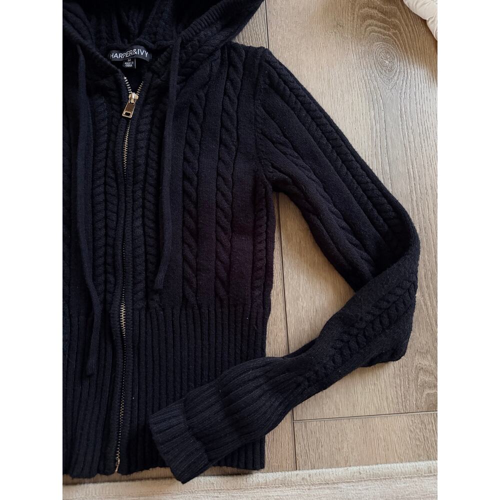 Harper & Ivy Black Cable Knit Zip-Up Hoodie Medium - Picture 3 of 6